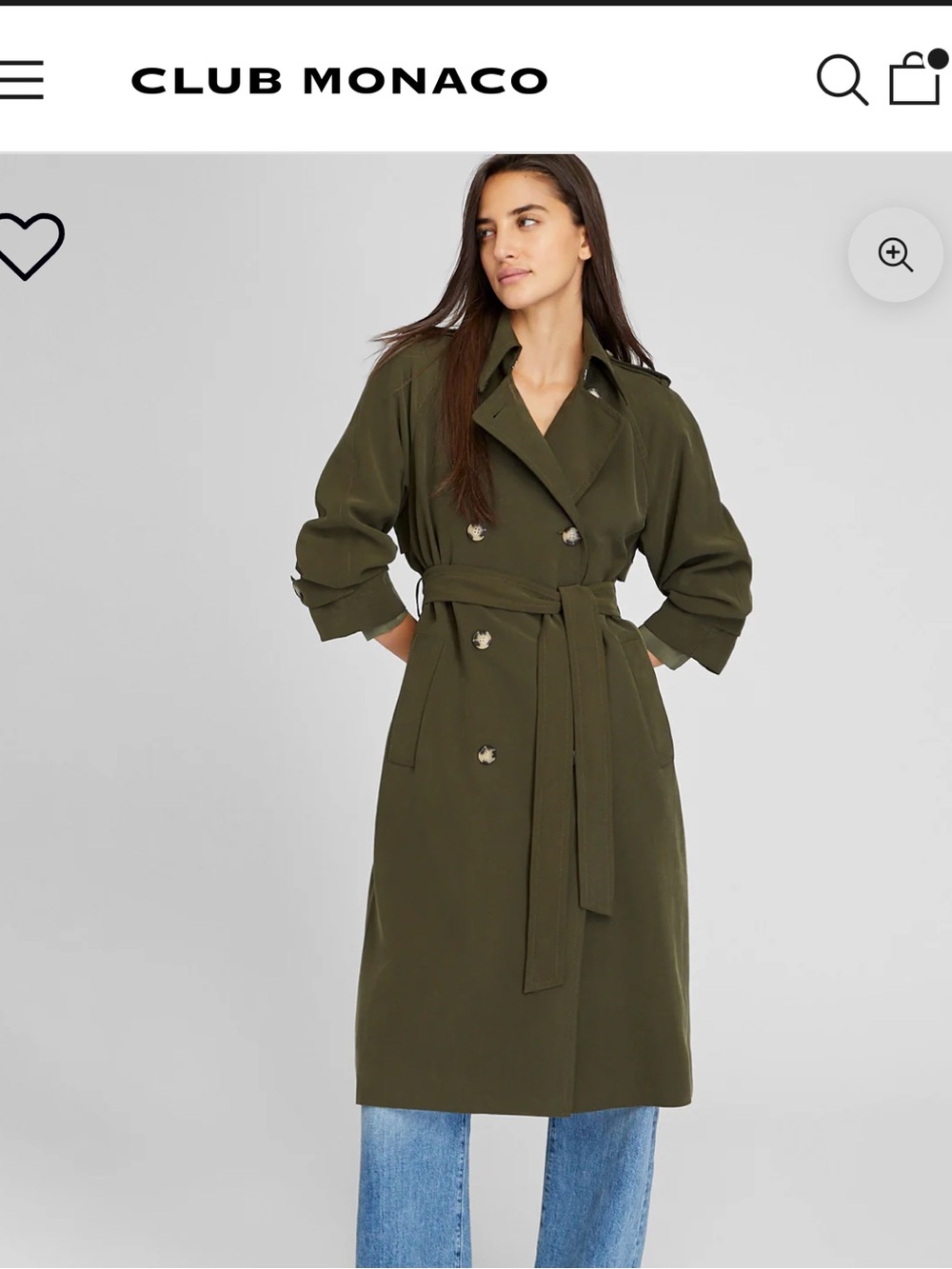Club Monaco Olive Green Double-Breasted Trench Coat
